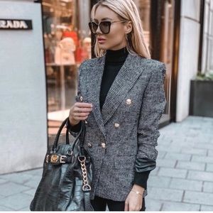 ZARA Double Breasted Houndstooth Blazer